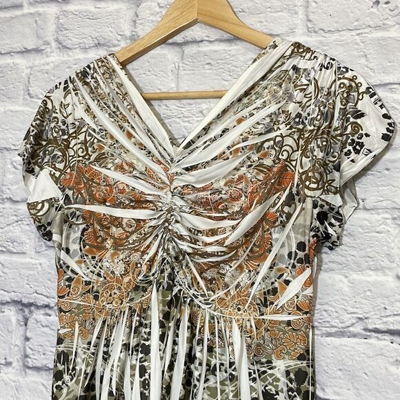 One World Double V Petal Sleeve Abstract Top Size Medium - Picture 7 of 9